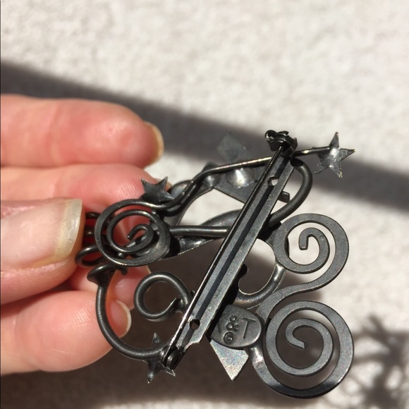 K & T Jewelry Vintage Y2k Signed K T Brushed Metal Brooch Pin